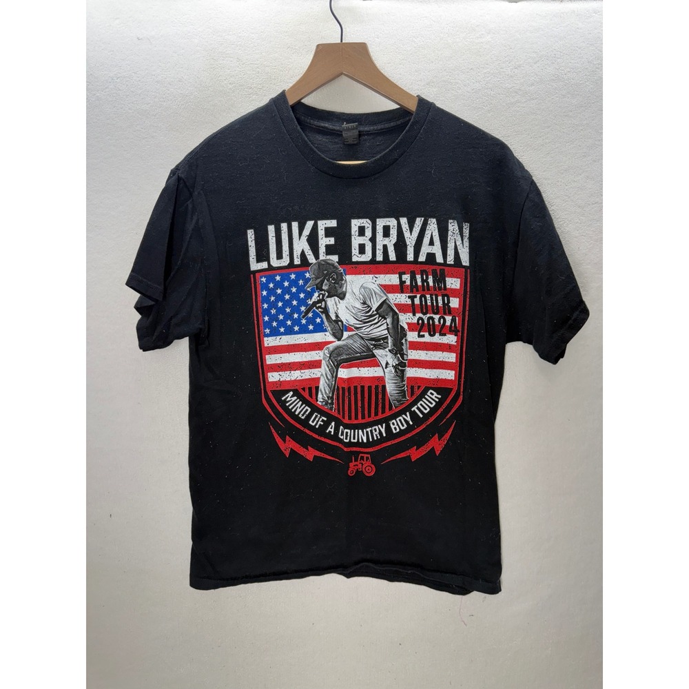 Luke Bryan Graphic Tee Mens Medium Black Farm Tour 2024 Concert Shirt 3620